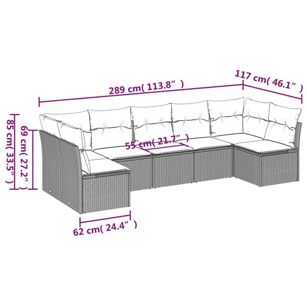 Set Divani da Giardino 7pz con Cuscini Grigio Chiaro Polyrattan