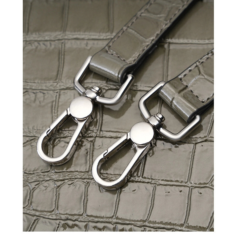 Borsa Kelly Bag in pelle di vacchetta con motivo coccodrillo, borsa a tracolla grande Wew, grigia