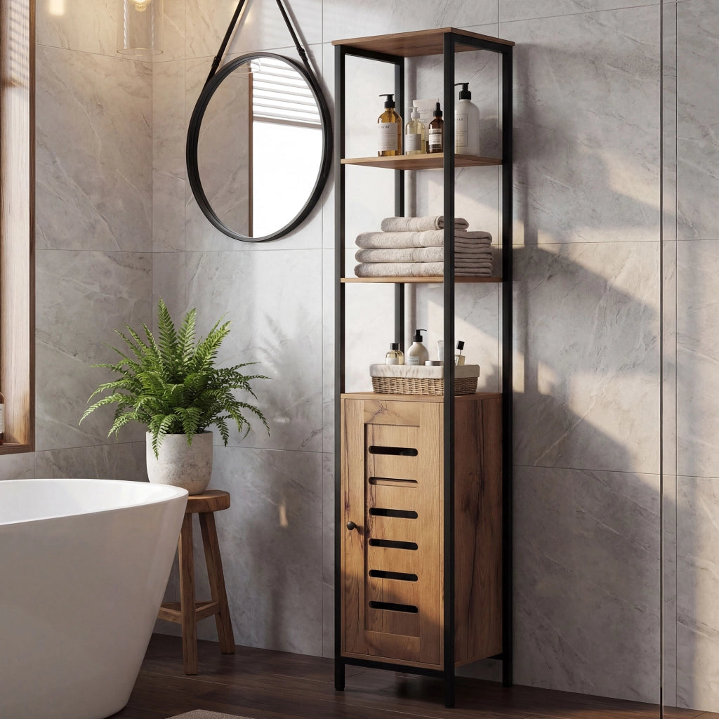 Colonna bagno salvaspazio con anta ripiani regolabili ¨C Xylo ¨C 37x30x167 cm marrone