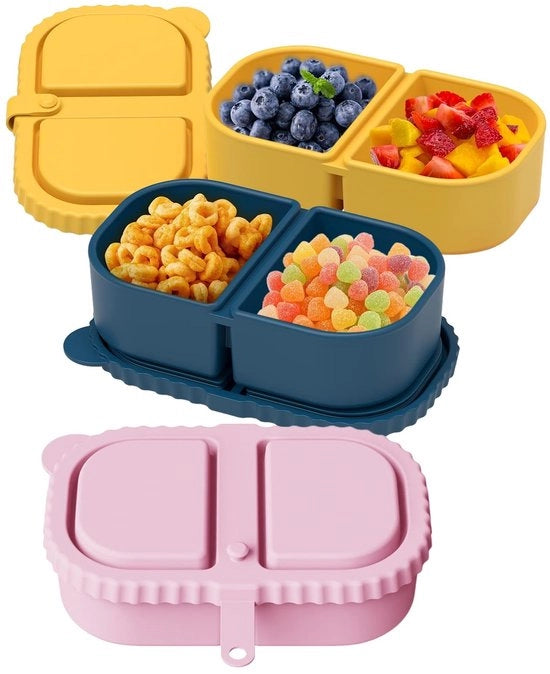 Set di contenitori per snack in silicone riciclabile - 3 pezzi con coperchio