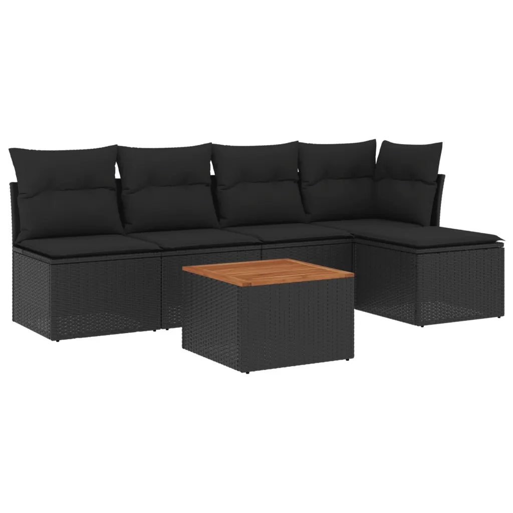 Set Divano da Giardino 6 pz con Cuscini Nero in Polyrattan