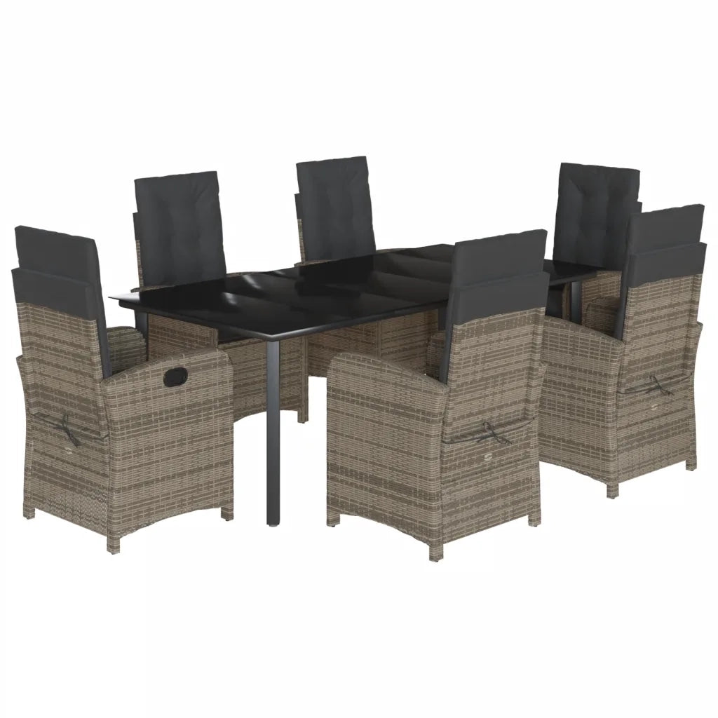 Set da Pranzo da Giardino 7 pz con Cuscini in Polyrattan Grigio