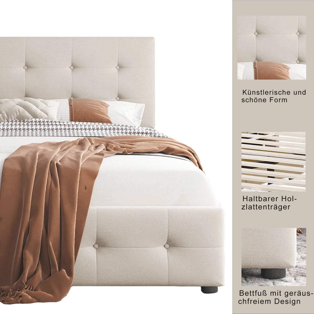 DESMIU Letto matrimoniale 140 × 200 cm 2 posti con 4 cassetti contenitori, senza materasso, in velluto, beige