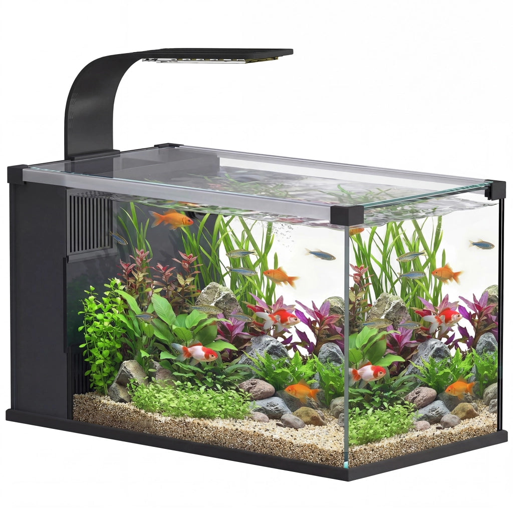 Acquario, 24L in Vetro Temperato con Filtro, Luce LED e Pompa dell'Acqua