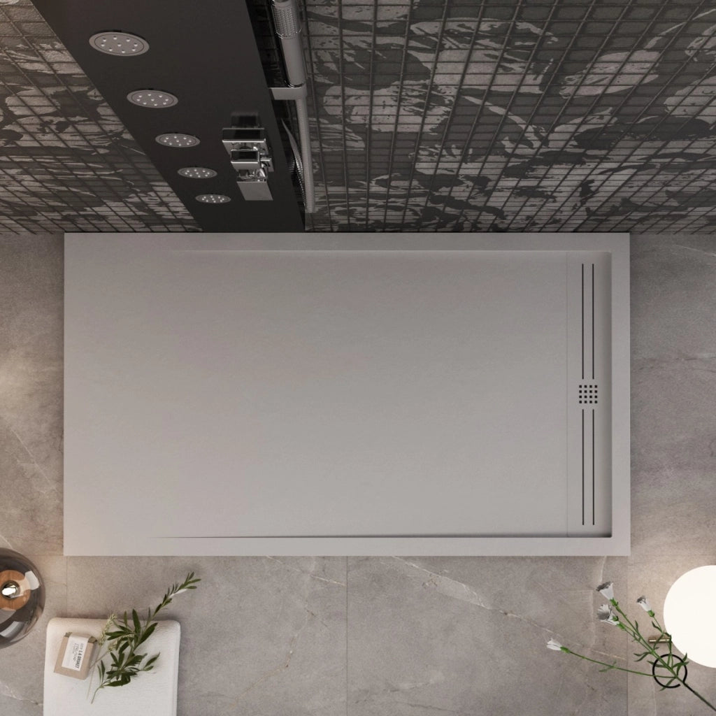 Piatto doccia in marmo resina grigio chiaro pietra cemento grid, misura 80x130