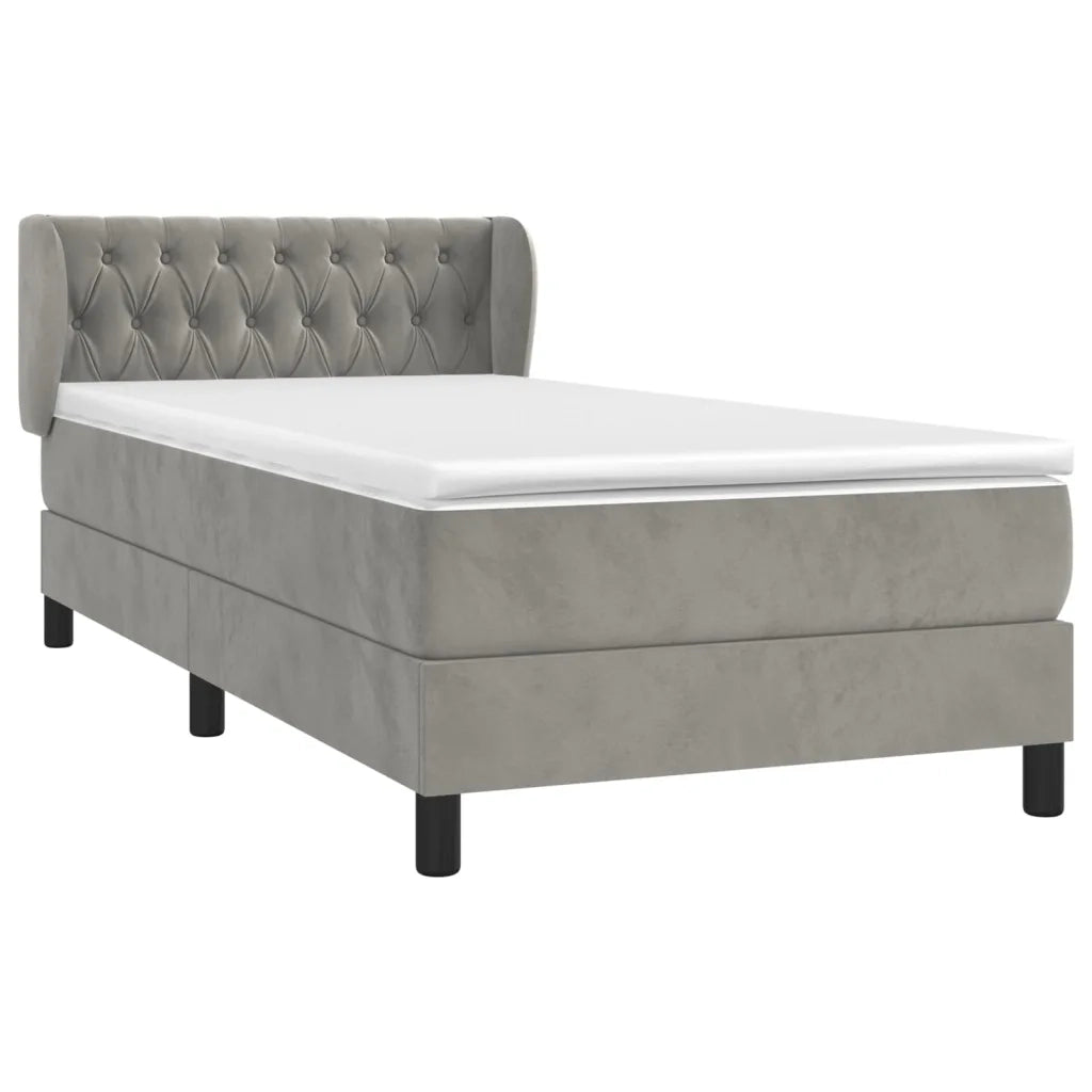 Letto singolo | Letto per adulti | Giroletto a Molle con Materasso Grigio Chiaro 100x200cm Velluto