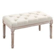 Pouf Imbottito in Tessuto e Legno ¨C Minimal ¨C 80x40x43 cm, Cremewei?