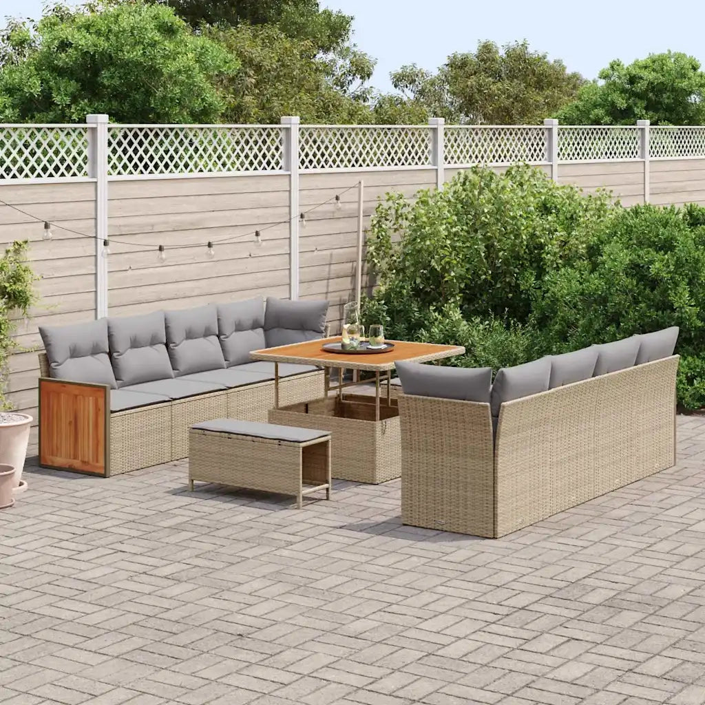 Set Divano da Giardino 12 pcs Beige e Grigio Chiaro polyrattan
