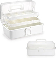 Organizzatore per artigianato - 3 strati di stoccaggio - Spazi regolabili - Casella pieghevole con maniglia - 33x18x14cm - Bianco