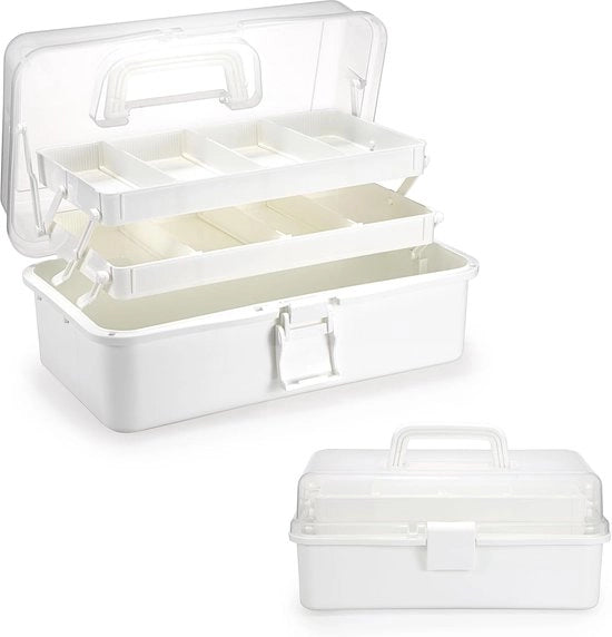 Organizzatore per artigianato - 3 strati di stoccaggio - Spazi regolabili - Casella pieghevole con maniglia - 33x18x14cm - Bianco