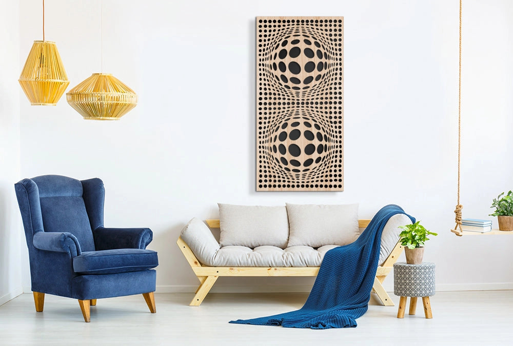 BALLS - Quadro arredo LASERCUT composito Legno e PVC Misura: 50x100 cm