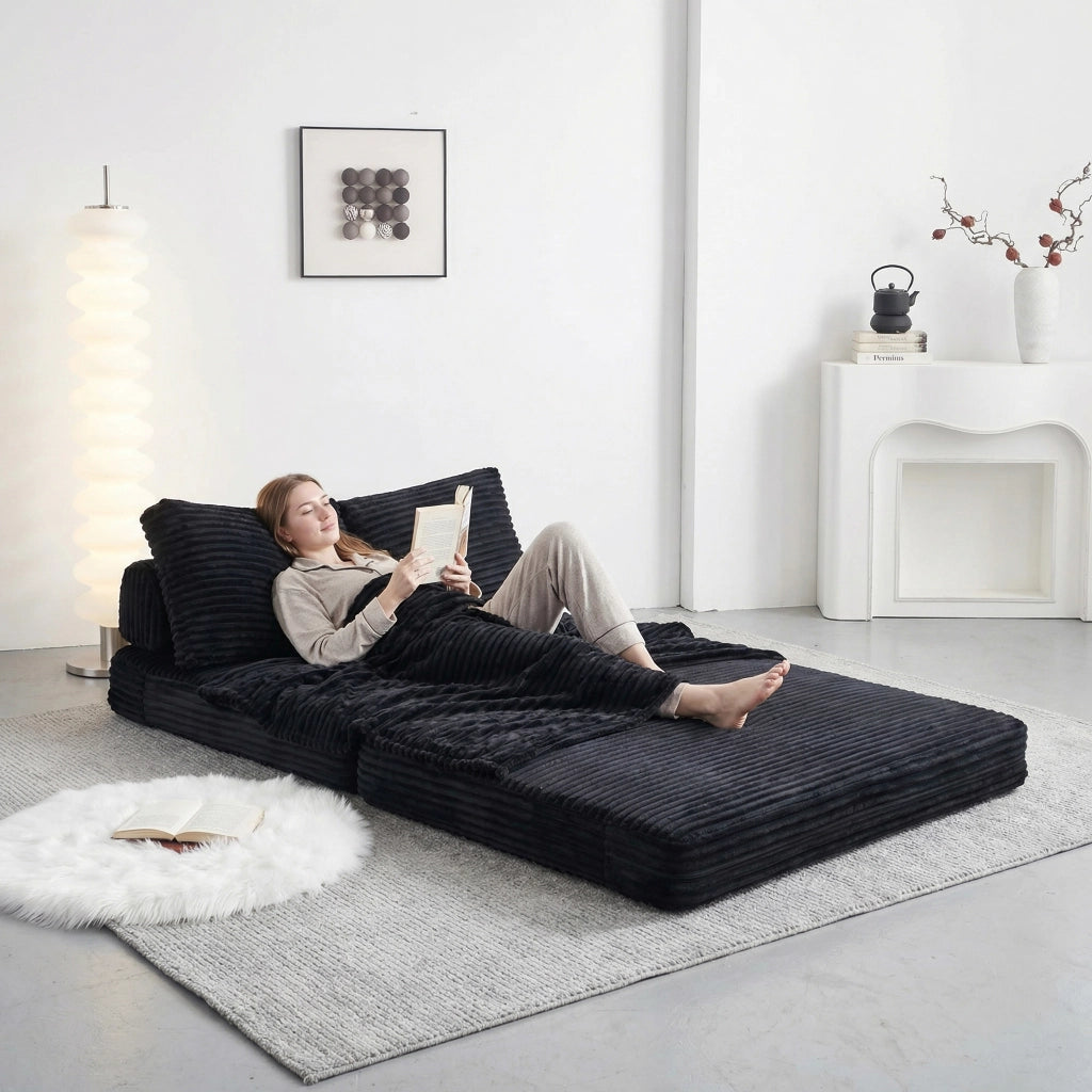 Divano Letto Pieghevole ¨C MINIMAL ¨C Nero, Velluto a Coste, Senza Montaggio