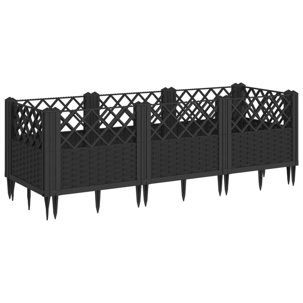 Fioriera da Giardino con Picchetti-Vaso da Esterno-Fioriera da Giardino Fissabile Nera 123,5x43,5x43,5 cm PP