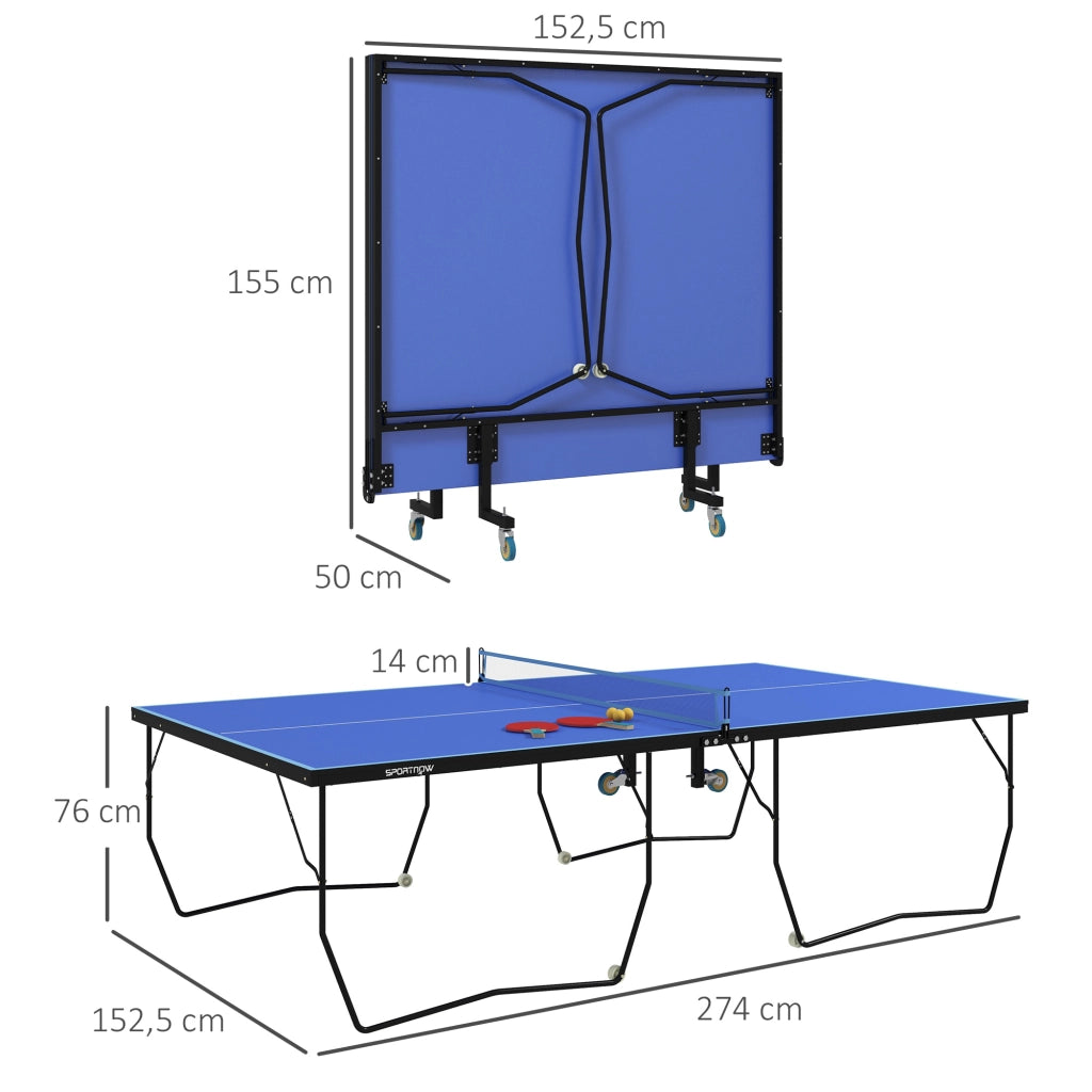Tavolo da Ping Pong Pieghevole ¨C Xylo ¨C 8 Ruote, Telaio Acciaio, MDF, 274x152,5x76cm, Blu