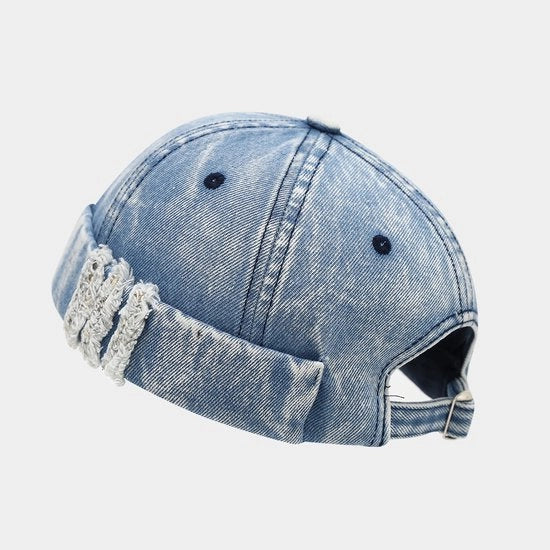 Cappello casual da marinai per donne e uomini con denim vintage, capotto distorto, cappello da marinai con visiera, beanie con regolazione.