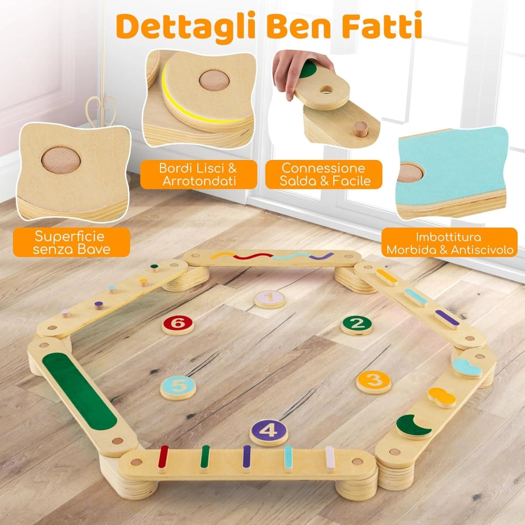 Trave di Equilibrio per Bambini, Giocattoli Montessori in Legno con Pietre di Passaggio, per Allenamento Sensoriale e Bilanciamento per Bambini 1 Anni+