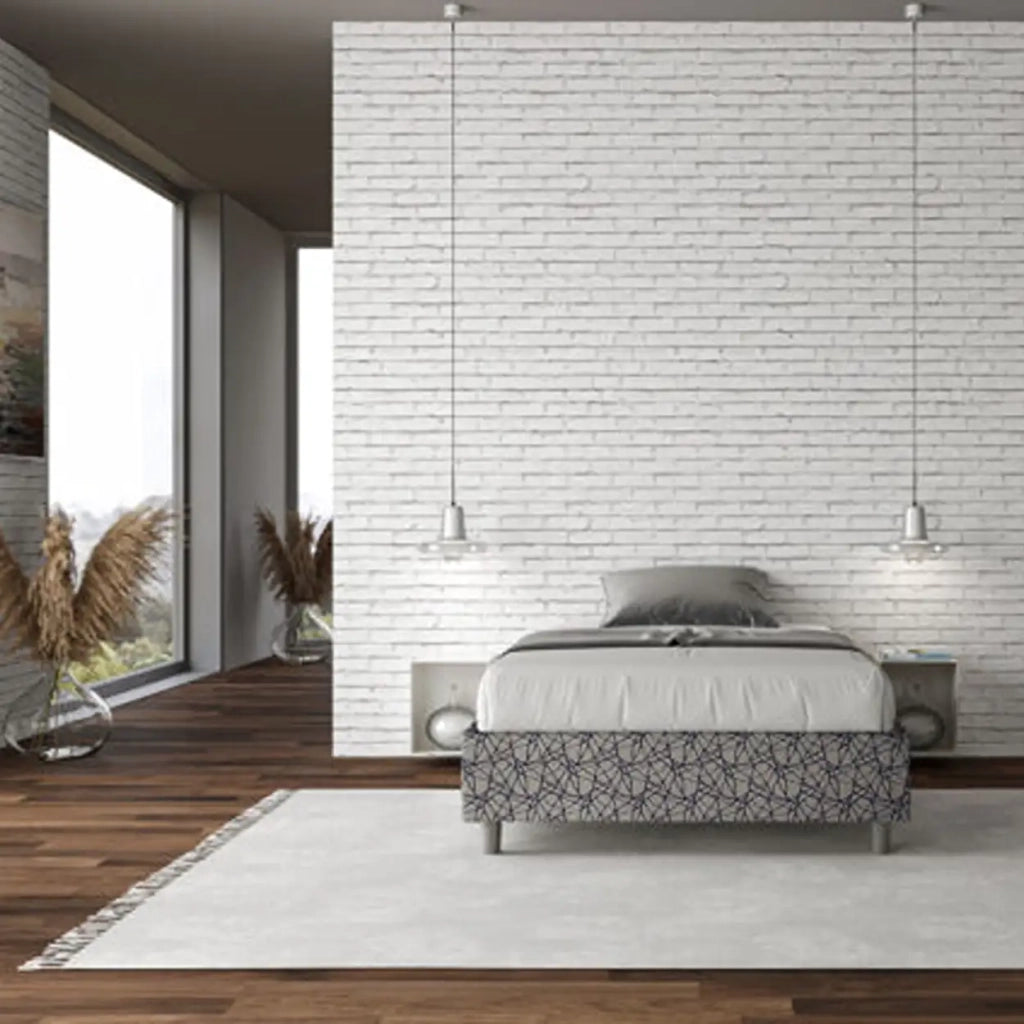 Letto una piazza e mezza con rete imbottito 120x210 tessuto Era 9 blu Azelia