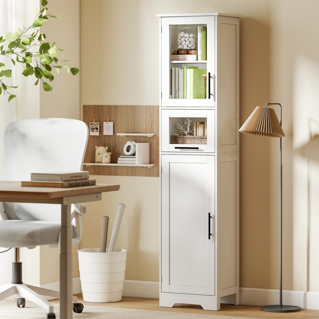 Mobile colonna bagno ¨C Xylo ¨C bianco con cassetto, 2 ante e ripiano regolabile, 40x31x170 cm