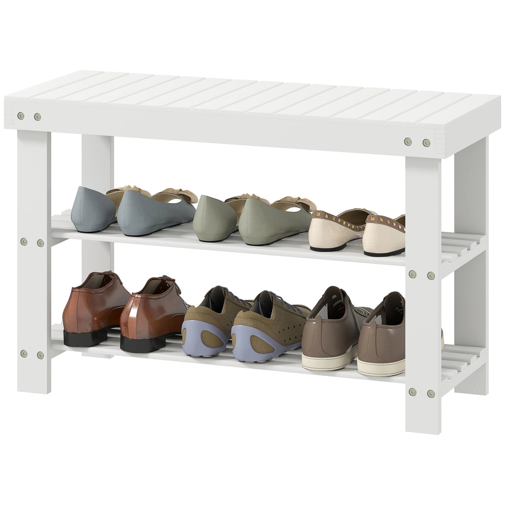Banco portascarpe in bamb¨´ con seduta e ripiani ¨C Minimal ¨C 70x28x45 cm bianco
