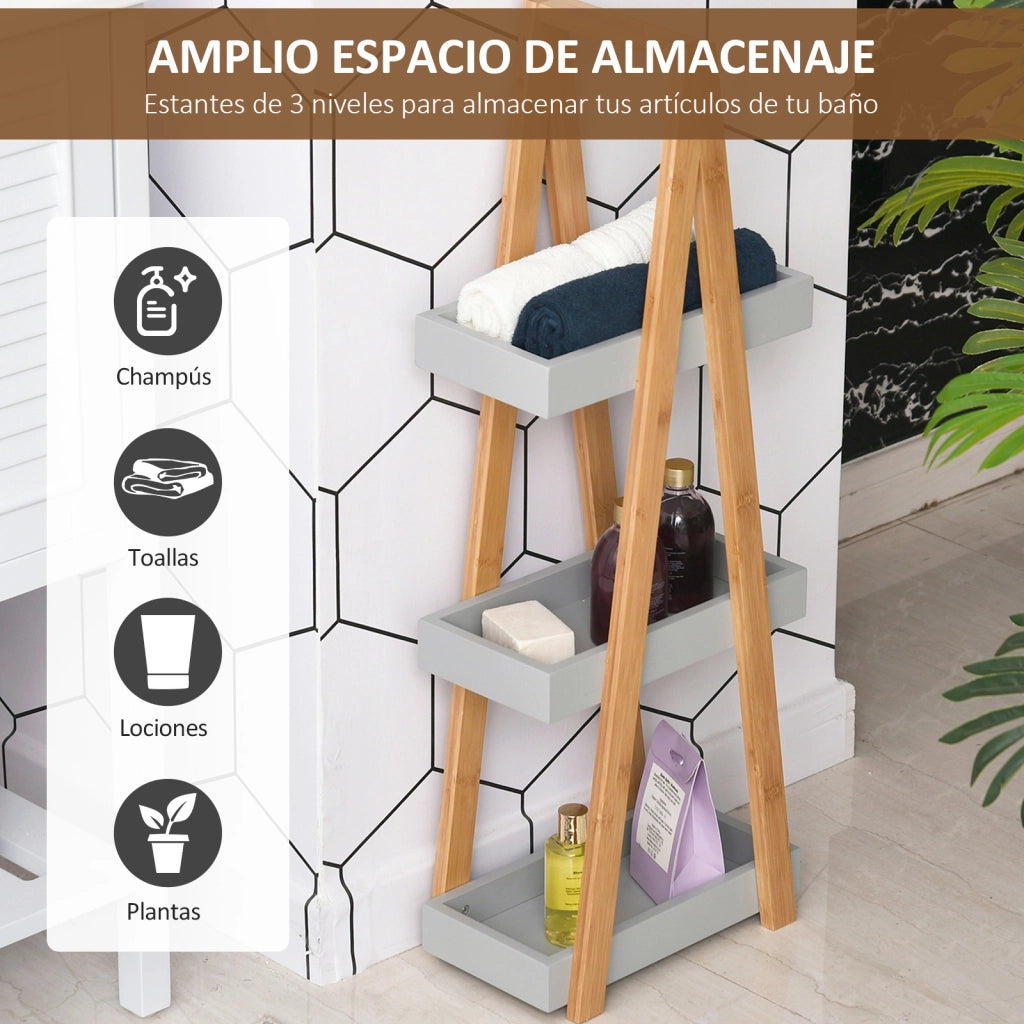 Scaffale Bagno Bamb¨´ 3 Ripiani Forma A ¨C Xylo ¨C Legno Naturale Grigio 30x18x81 cm