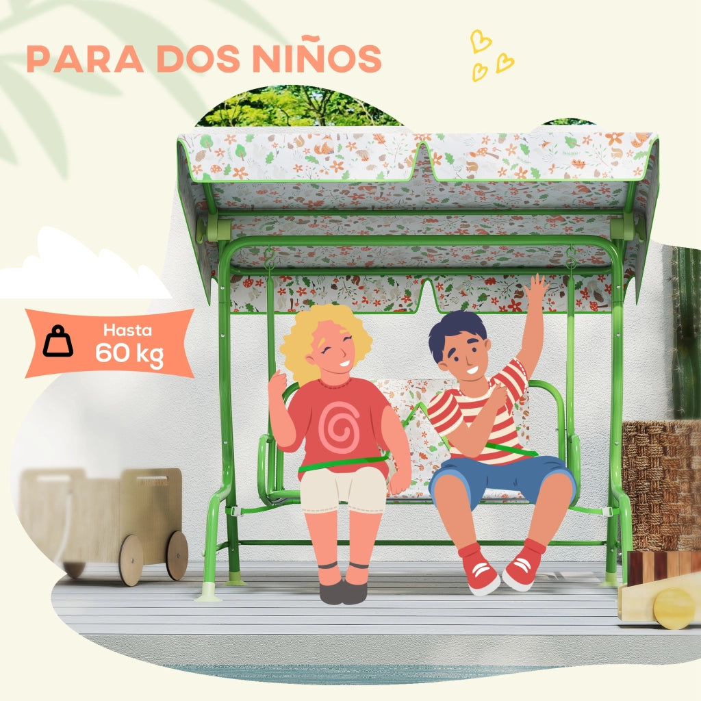 Altalena da Giardino per Bambini con Tettoia Regolabile e Imbracatura di Sicurezza ¨C Xylo ¨C Verde 112x75x120 cm