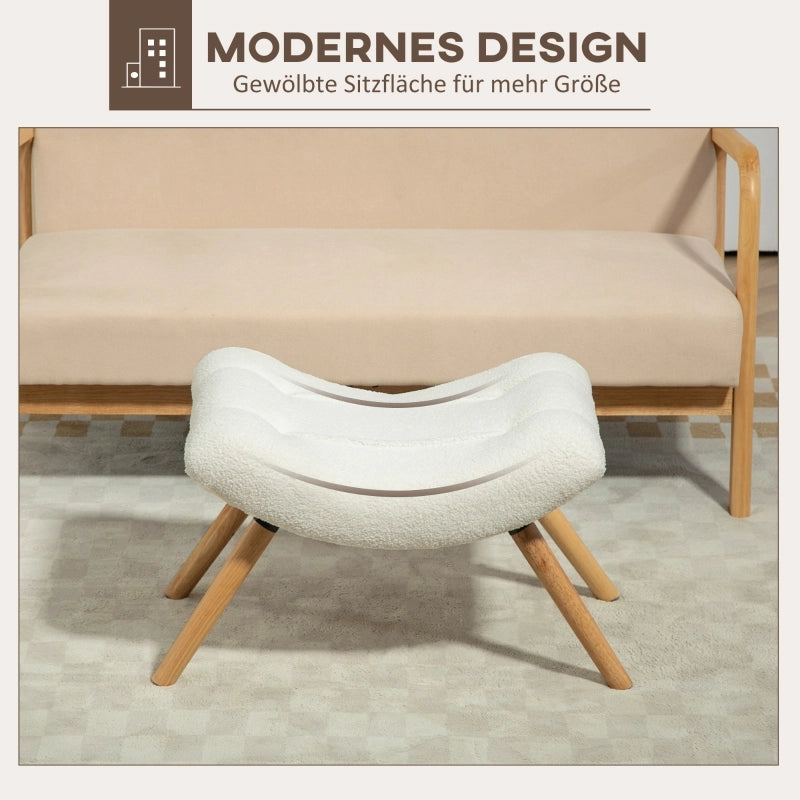 POUF Imbottito 67x45x38 cm Poliestere Bianco Crema con gambe in legno di faggio