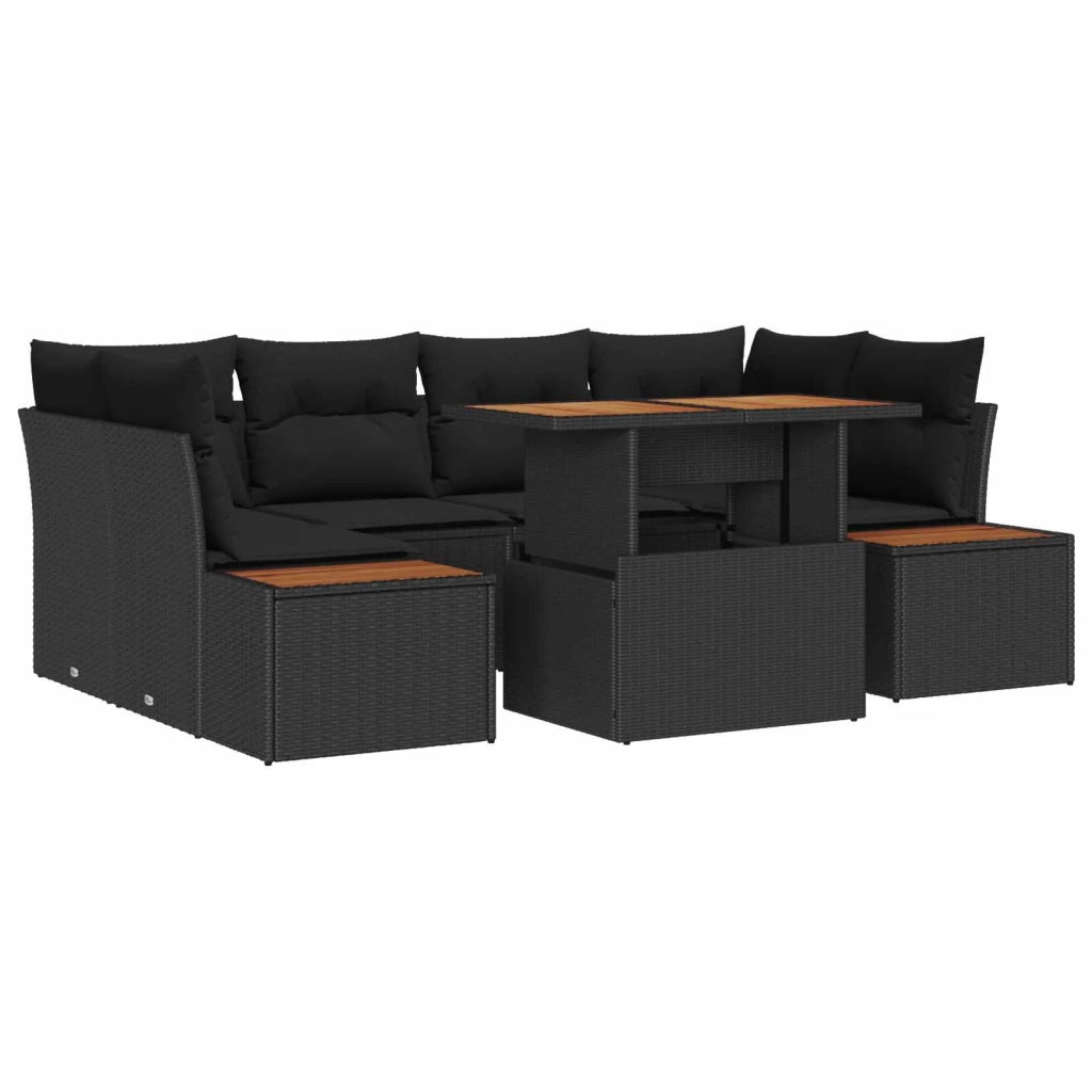 Set da Pranzo per Giardino con cuscino 9 pcs Nero e Marrone