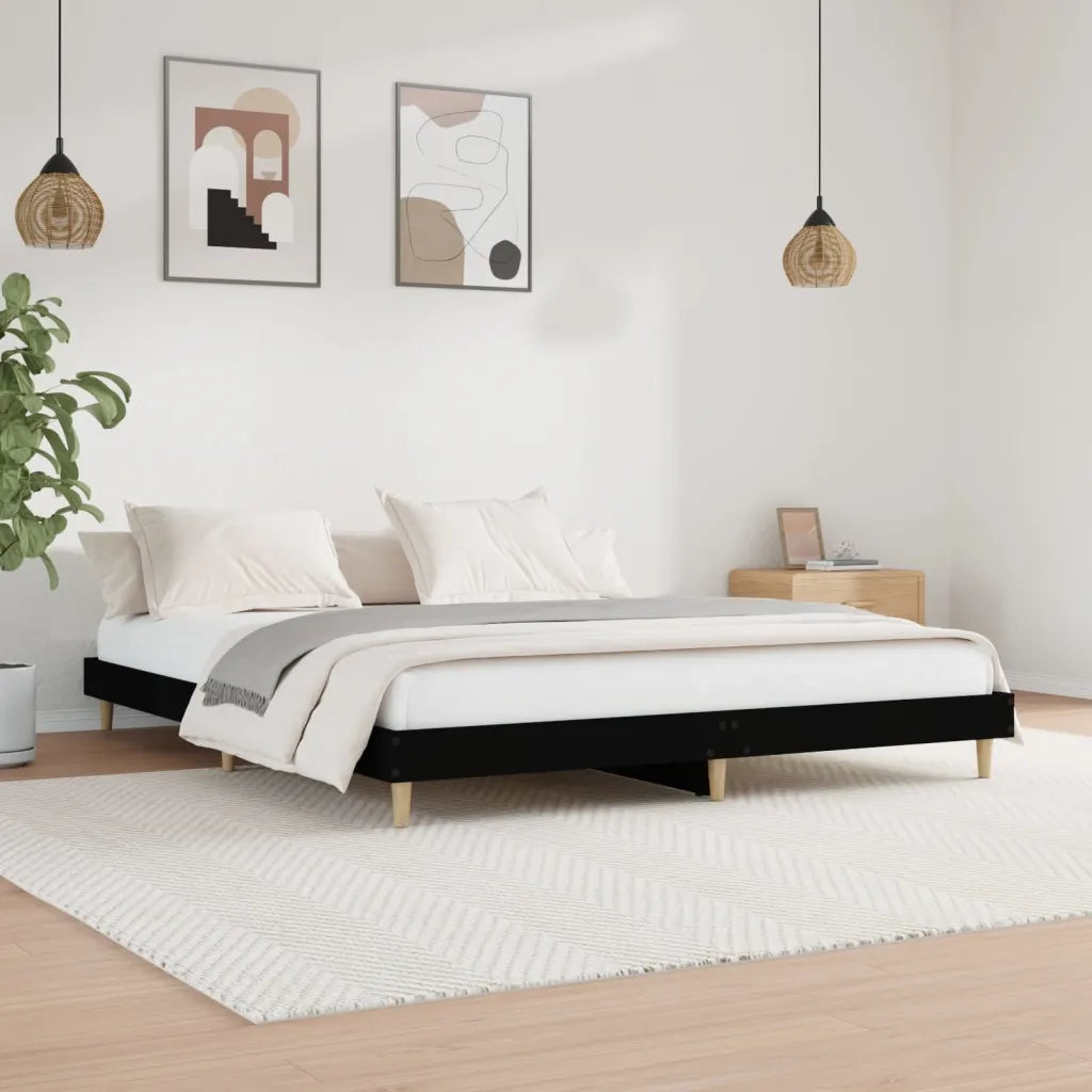 Letto matrimoniale | Letto per adulti | Giroletto Nero 200x200 cm in Legno Multistrato