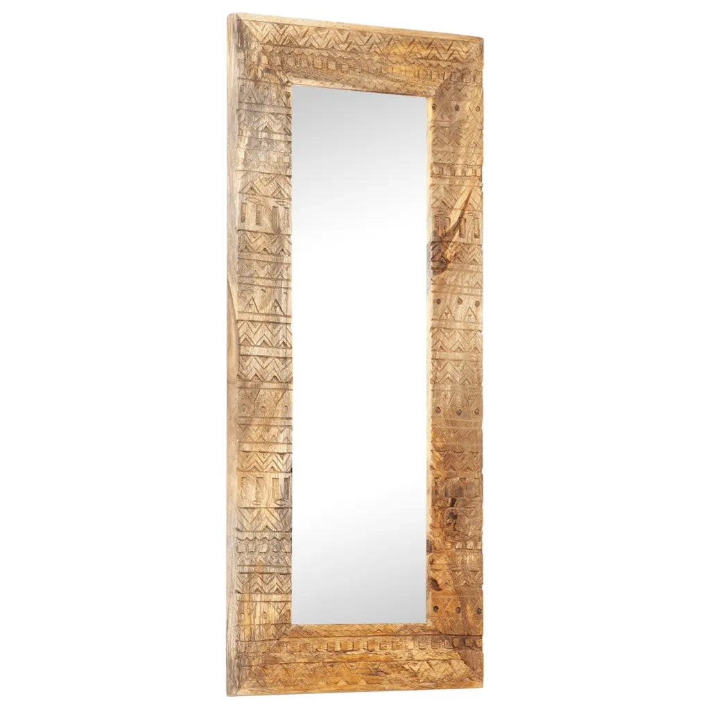 Specchio Intagliato a Mano Bianco 110x50x2,5 cm Legno di Mango 321649