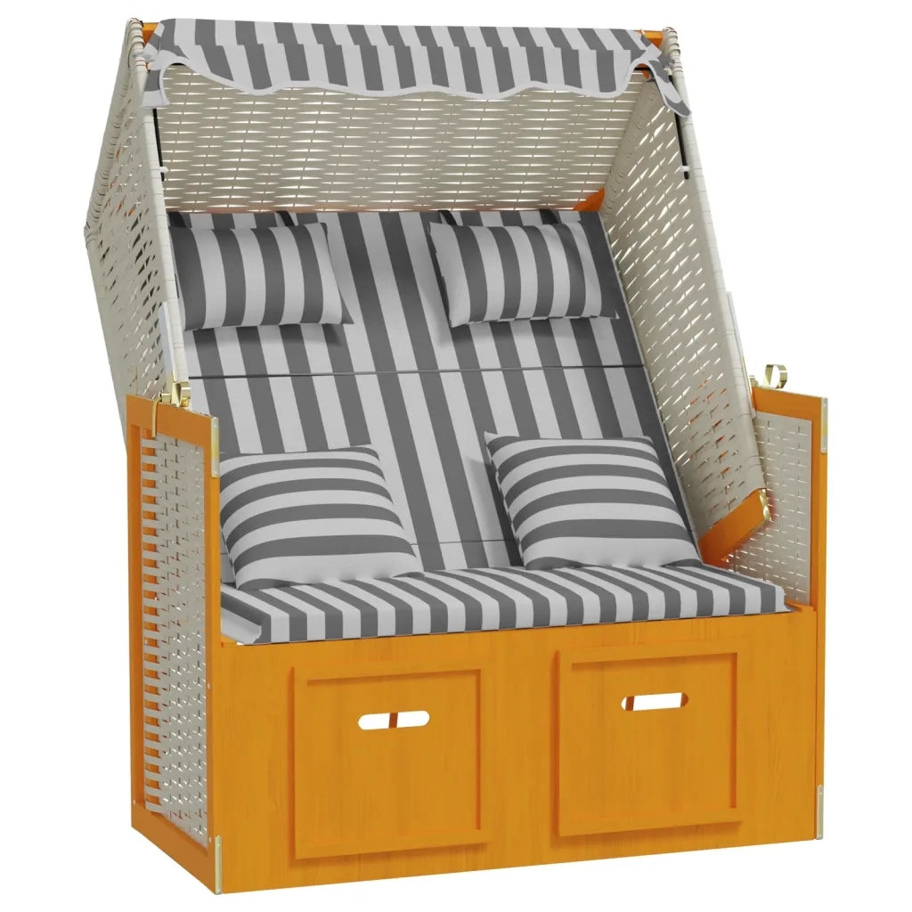 Strandkorb con Cuscini Polyrattan Legno Massello Bianco Grigio 318663