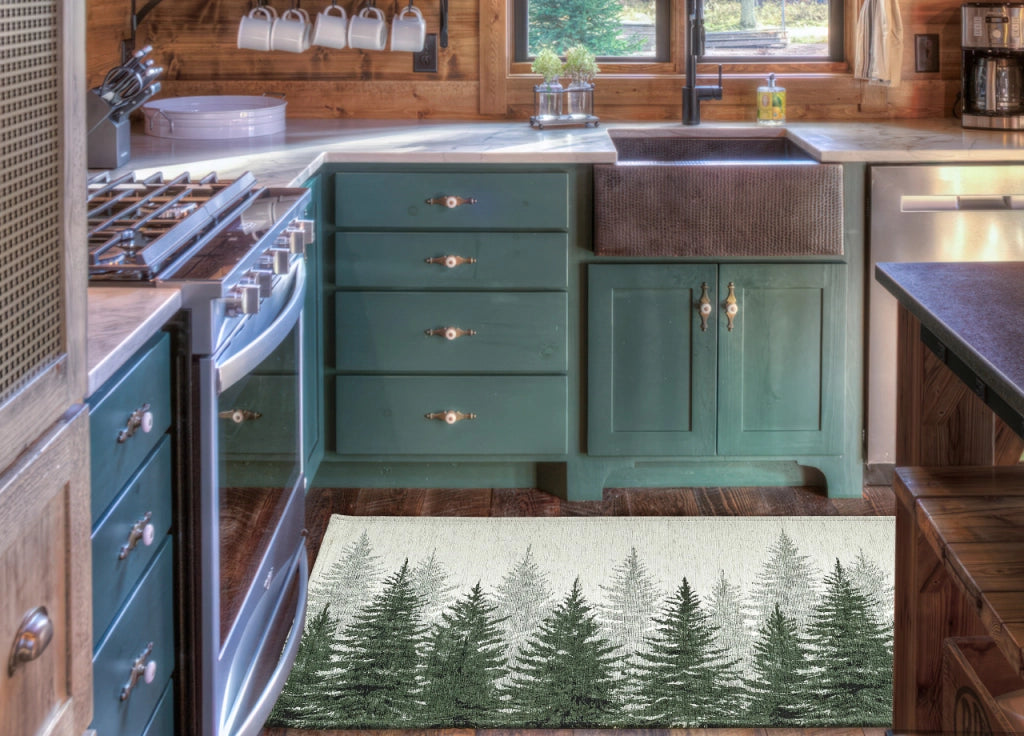 Tappeto Passatoia Cucina Corsia Retro Antiscivolo Disegno Abeti By Suardi - 55x140 - Verde