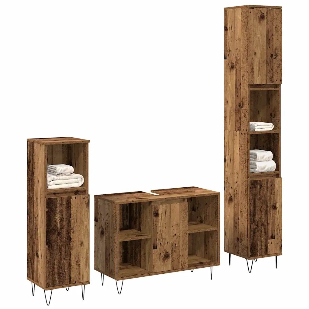 Set di mobili per il bagno con lo scaffale 3 pcs Legno vecchio