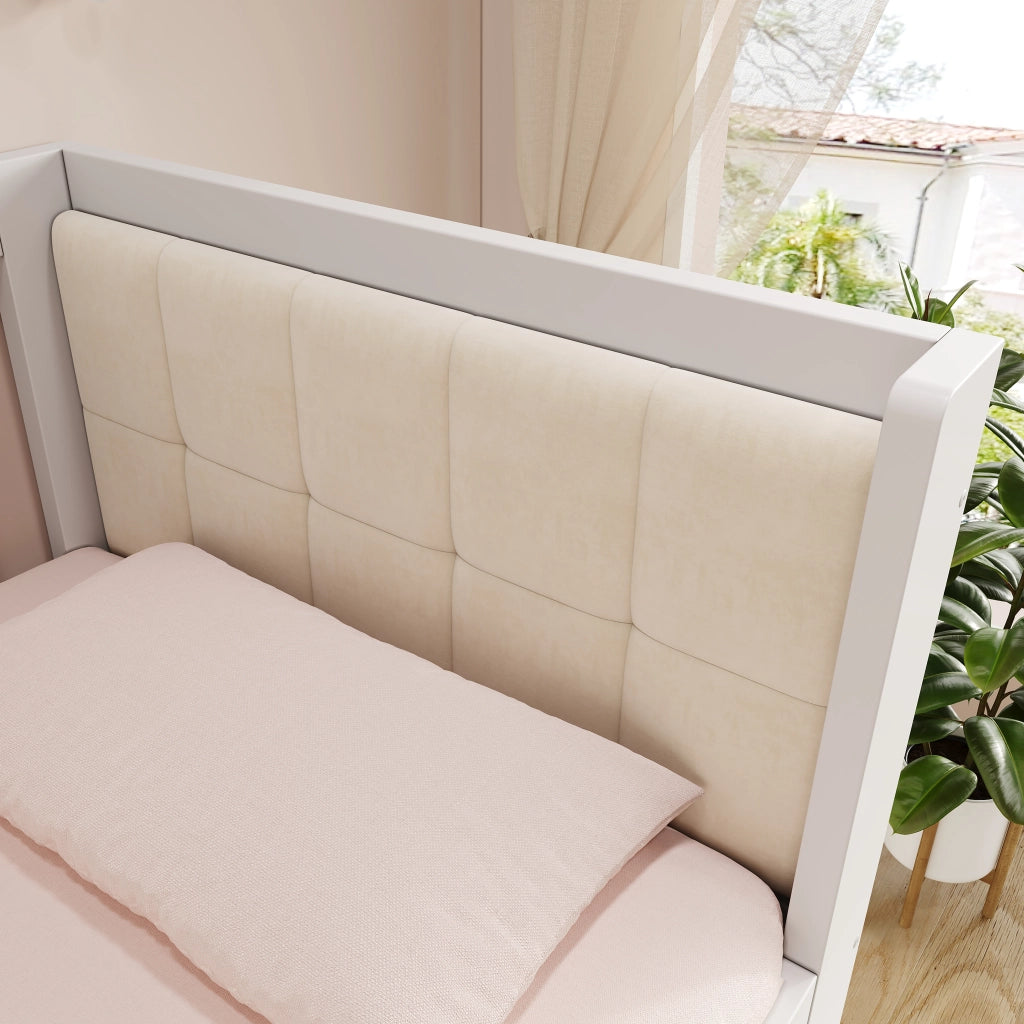 DESMIU Divano letto 90 × 200 cm e 90 × 190 cm 1 posto con letto estraibile, senza materasso, in legno, bianco