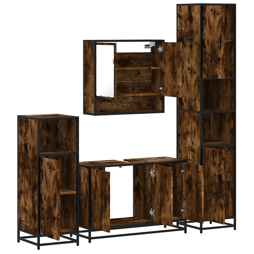 Set Mobili da Bagno 4 pz Rovere Fumo in Legno Multistrato 3301222
