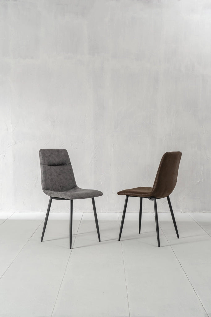 Sedia Lea con Struttura in Metallo e Seduta in Similpelle Grigio Vintage - Design Moderno Ergonomico 48.5 x 49 x 88 cm per Interni