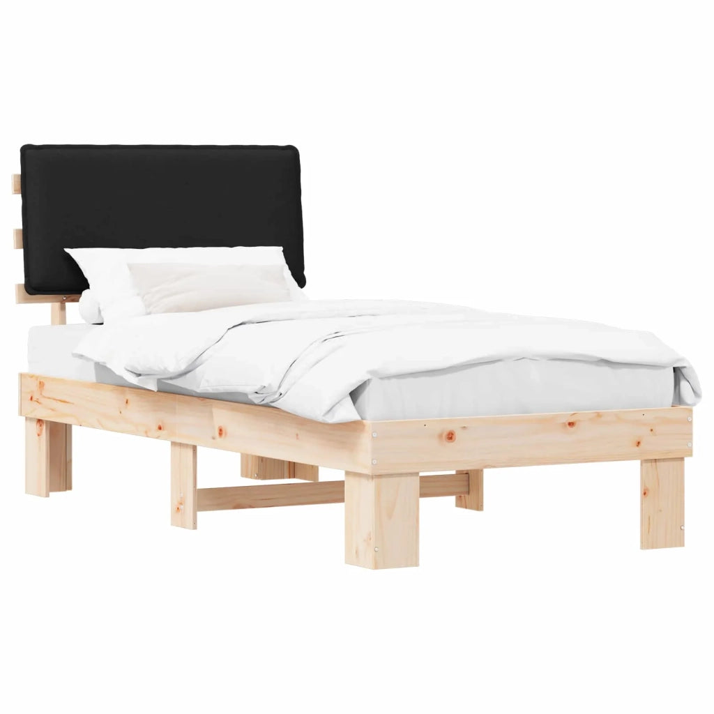 Letto singolo | Letto per adulti | Letto con Testiera Rivestita Nero 90 x 200 cm Pino massello