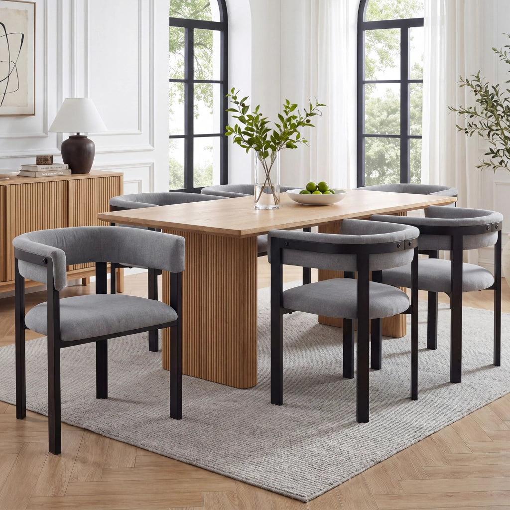 Sedia da pranzo Set da 6 con Schienale Semicircolare e Design Ergonomico in Ciniglia Grigio
