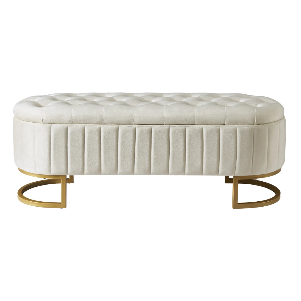 Sgabello riporto 120x40 cm rivestito in velluto beige panca con spazio riporto per divano e camera da letto