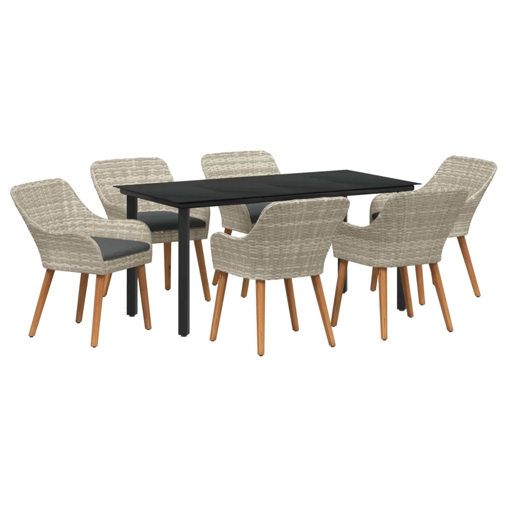 Set da Pranzo per Giardino 7 pcs Grigio chiaro polyrattan