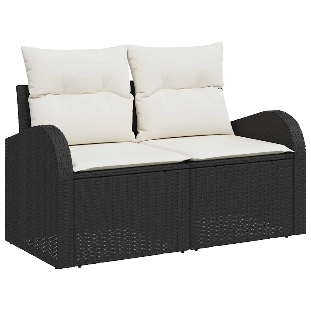 Set Divano da Giardino con cuscino 3 pcs Nero Poly Rattan