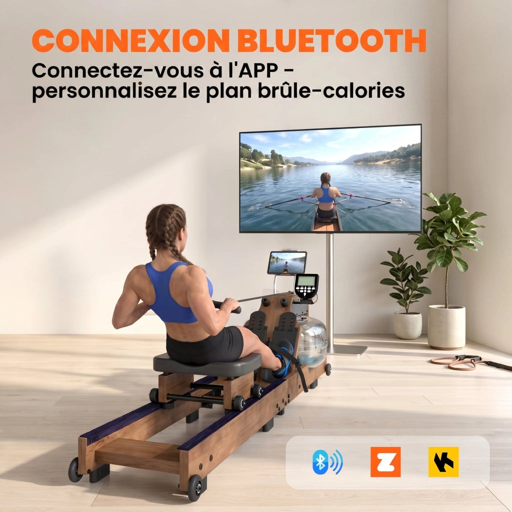 Vogatore ad Acqua Pieghevole ¨C Xylo ¨C Doppio Binario Alluminio Bluetooth 182x42x67cm Quercia