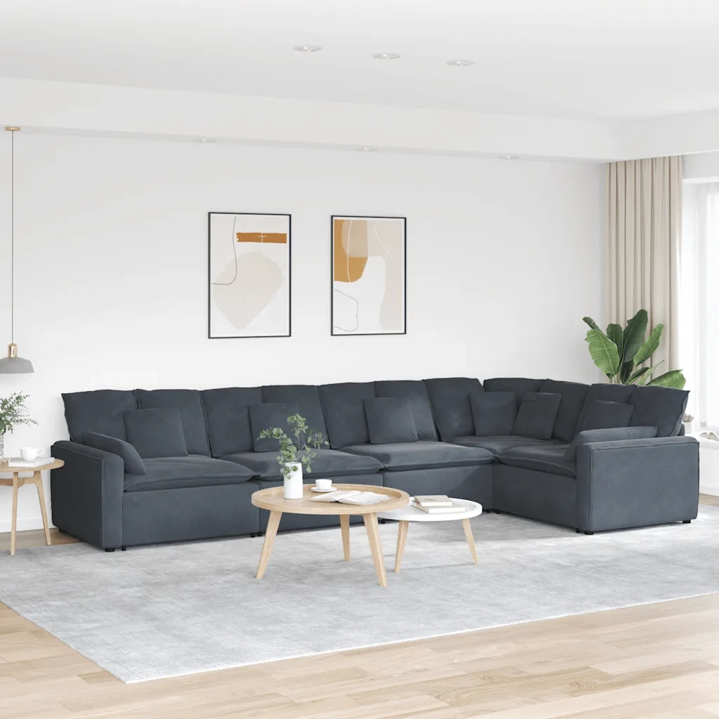 Divano Modulare con Cuscini in Velluto Grigio Scuro 3321329