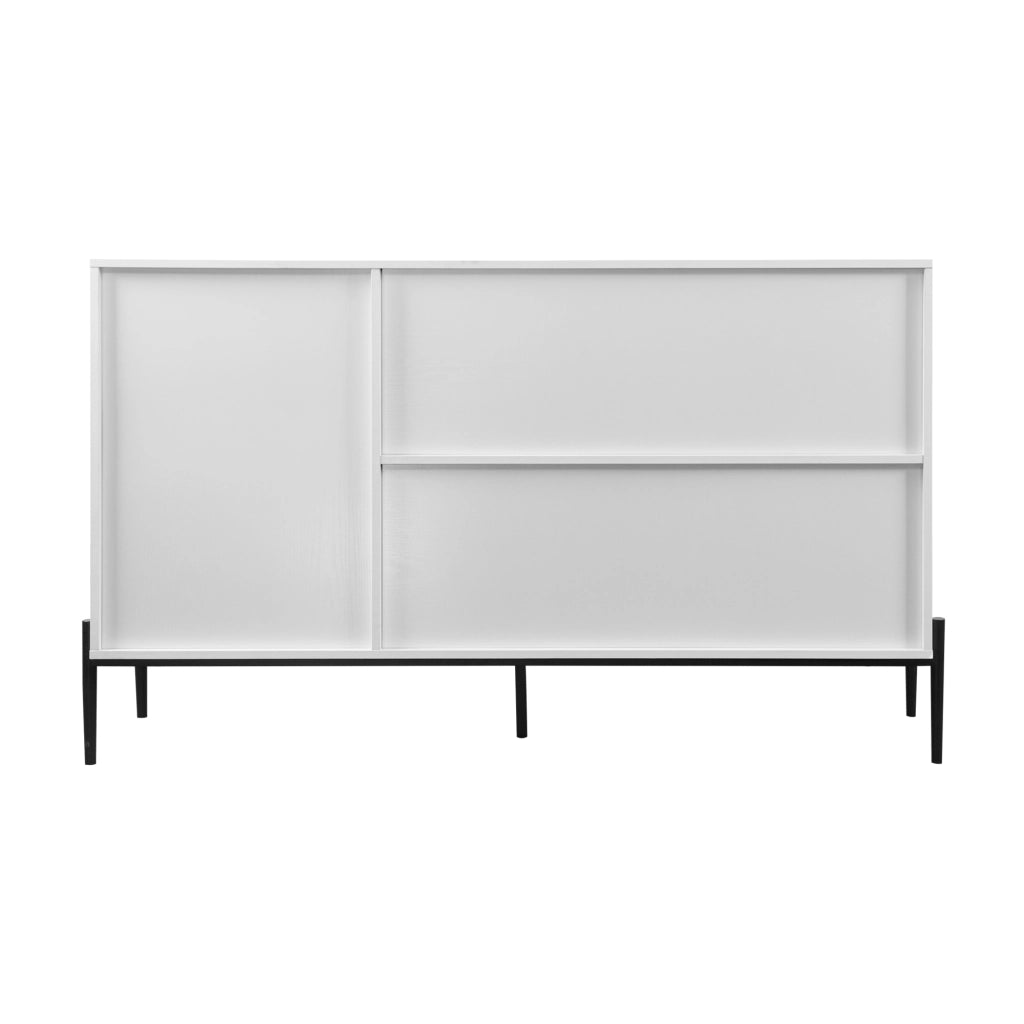 Credenza con 2 porte e 3 cassetti in vetro rigato; mobile contenitore per ingresso; in truciolare; bianco