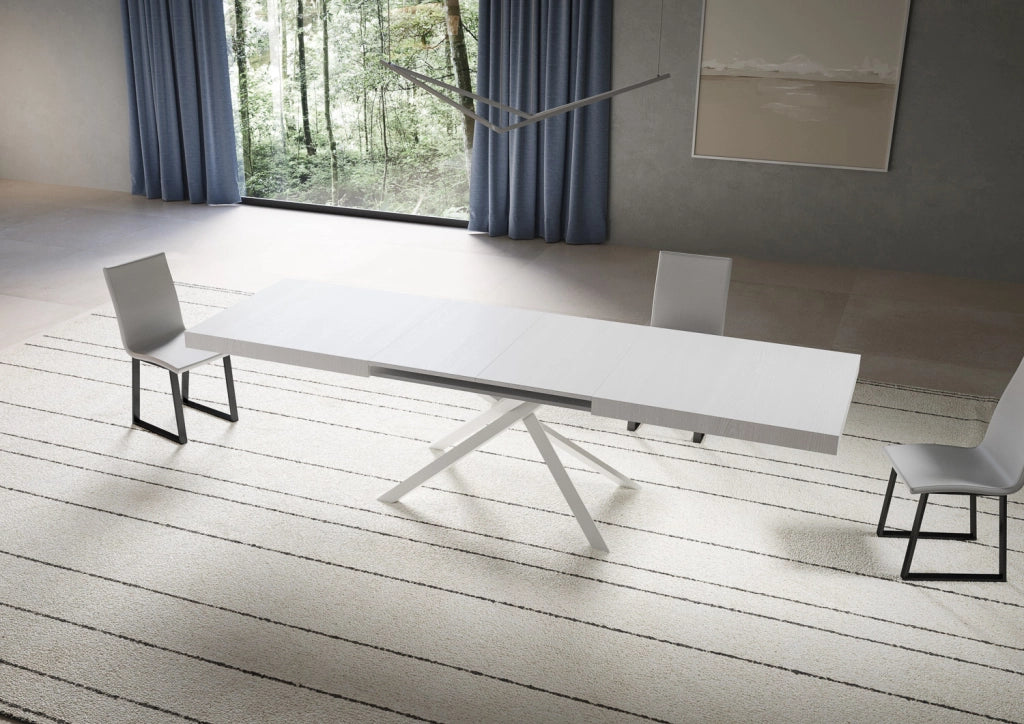 Tavolo allungabile 180/440x90 cm Niket bianco frassino gambe bianche