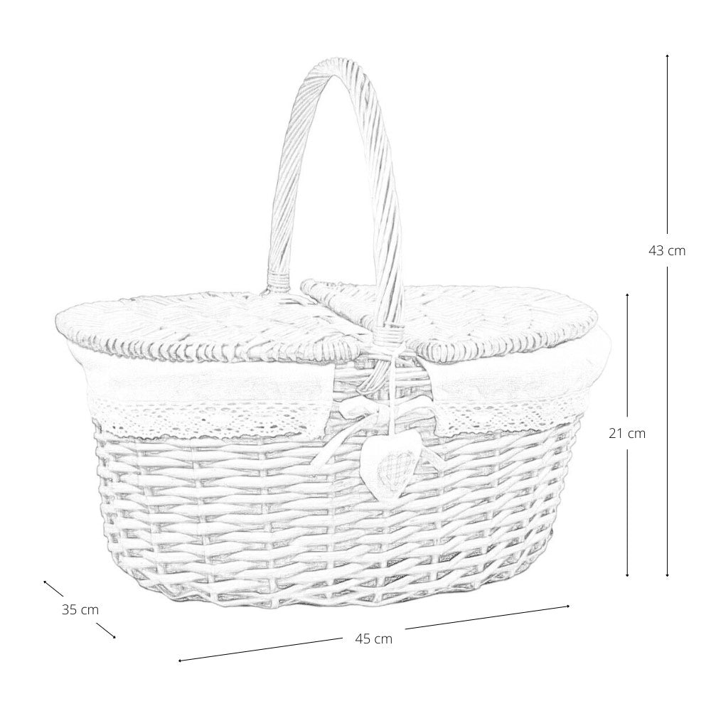 Cesto Picnic Cuore grande in Vimini e Juta con coperchio cm 45 x 35 x h 21