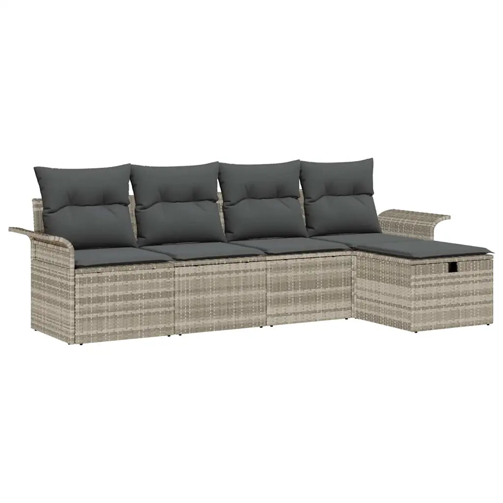 Set Divano da Giardino 5 pcs Grigio chiaro polyrattan