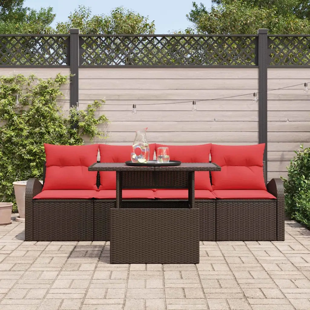 Set Divano da Giardino con cuscino 5 pcs Marrone polyrattan 3348550