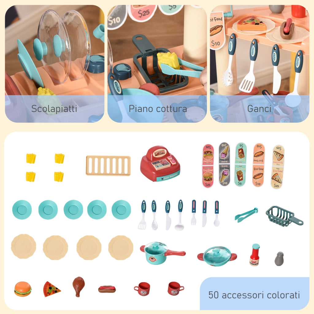 Cucina Giocattolo per Bambini ¨C Xylo ¨C Set con 50 Accessori, Caffetteria e Ristorante, 79.5x33x90.5cm
