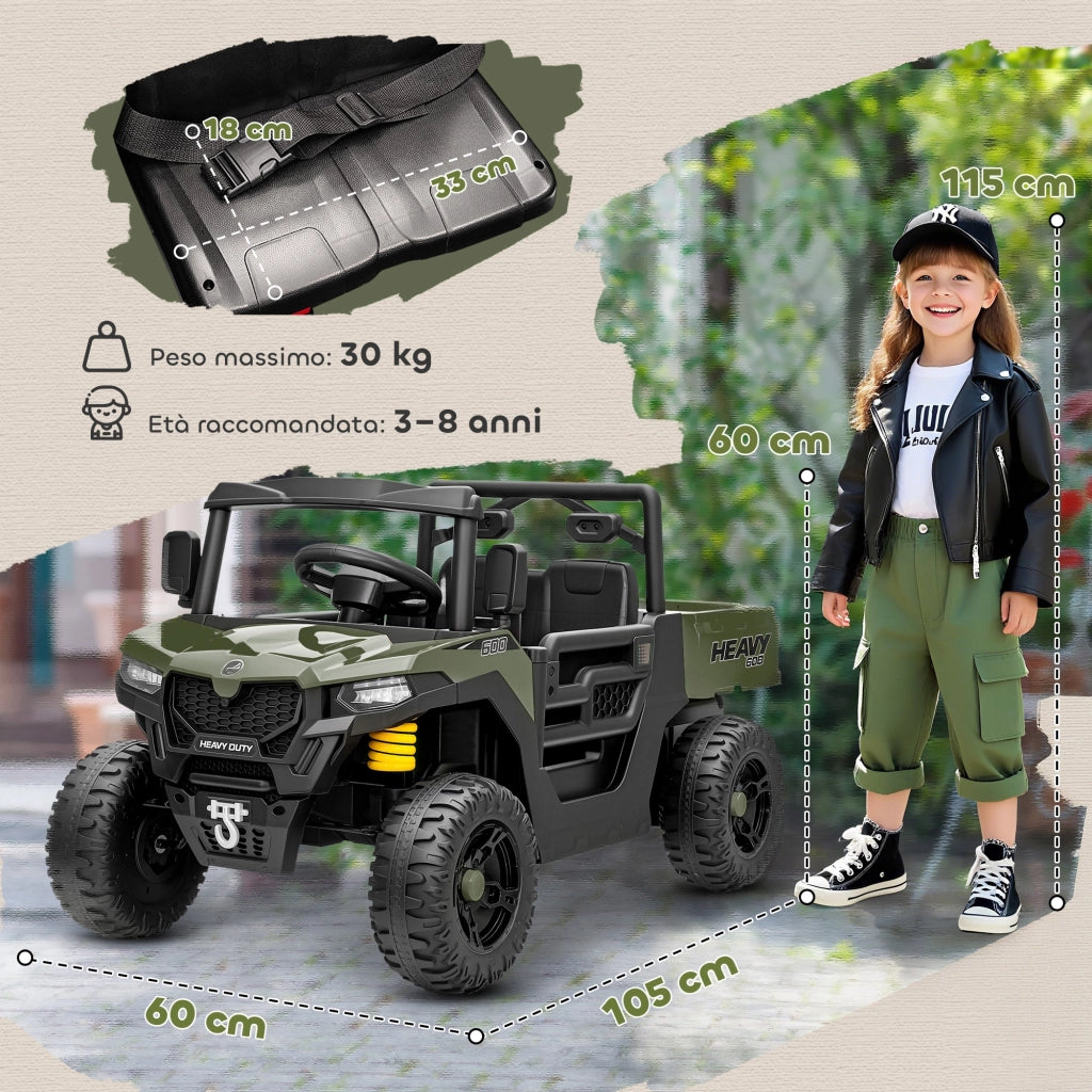 Macchina Elettrica Bambini 12V con Telecomando, Sospensioni, Bagagliaio e Musica, Et¨¤ 3-8 Anni, Verde