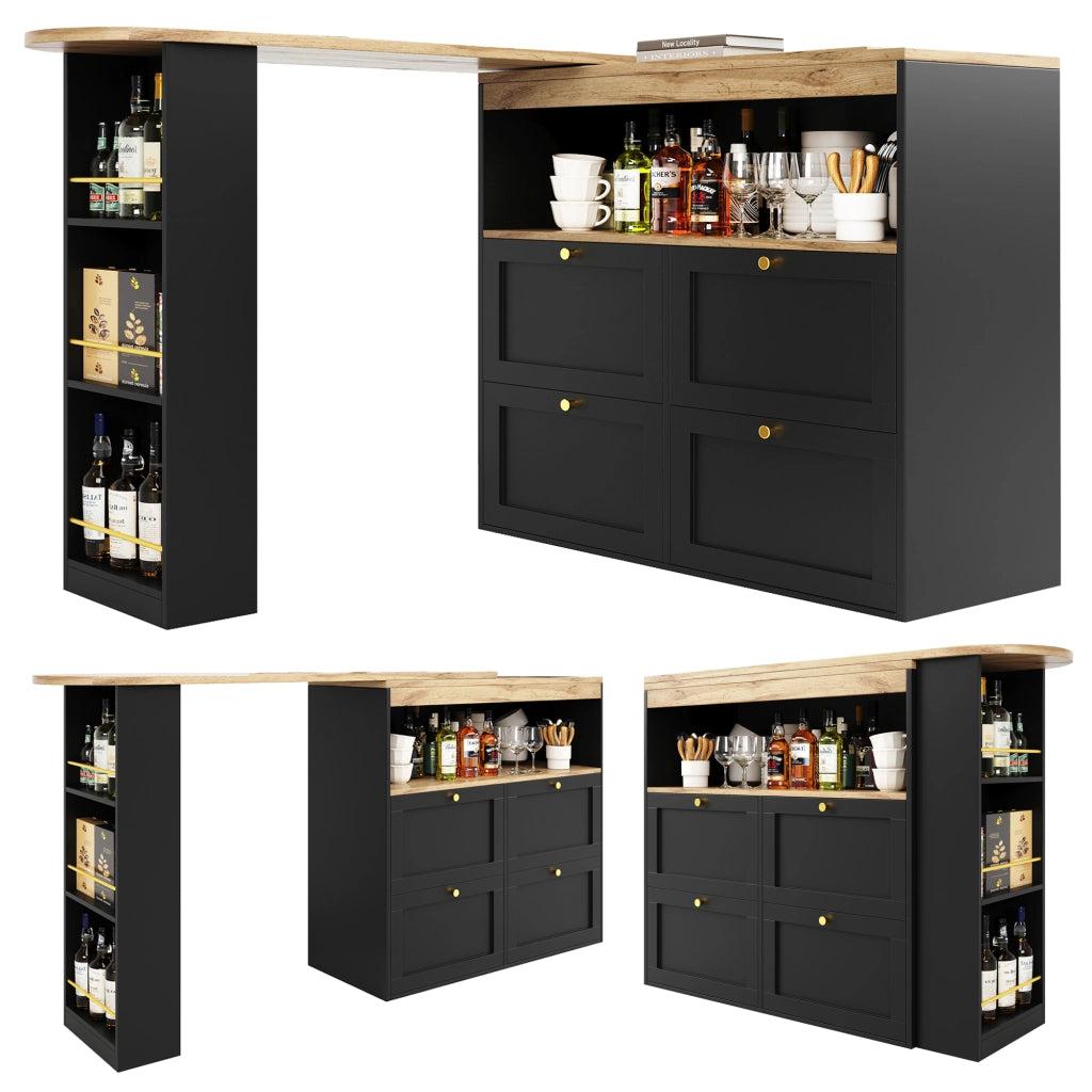 Mobile modulare L a 360° con 4 cassetti e ripiani aperti, in MDF, colore nero